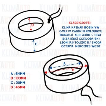 KLİMA KASNAK BOBİN VW GOLF IV CADDY III POLO(6KV)  BORA(1J)  AUDİ A3(8